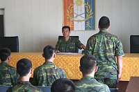 北指部指揮官章將軍於迎賓館實施新兵到部精神講話。(圖/文:謝育庭)