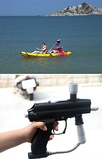 莒光海洋文化季獨木舟與漆彈射擊等活動須知,現場設有服務人員安排。(圖:東莒社協提供)
