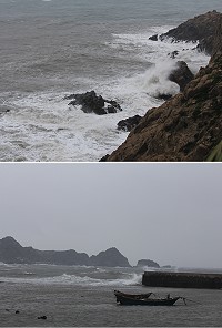 受蘇拉颱風影響海面出現陣陣浪花,海象惡劣交通航班全天停駛。(圖/文:林冰芳)