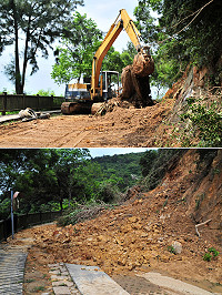 「85雨災」造成嚴重災情,仁津步道坍方相當嚴重,從兩棲連到鐵堡只能步行前往,也因規模較大未能完成清理,提醒遊客及業界勿前往參觀,以策安全。(圖/文:曹重偉)