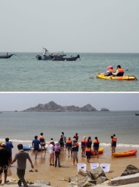 　颱風走後，莒光出現遊團，昨為活動開始以來平常日人潮較多一次，福正沙灘增加一場獨木舟活動，遊客體驗極佳。（圖：東莒社協提供）