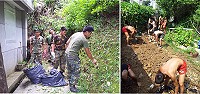 　雨災後，兩棲連昨天全部動員協助清理地下停車場旁大水溝。（圖：本社編輯部）
