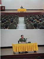 (上圖)馬防部日前舉辦到部新兵精神講話,由任指揮官主持。(下圖)任指揮官期勉在座弟兄,在部隊中應隨時助人,方能快速適應環境,成為一名受歡迎的人。(圖/文:陳柏嘉)