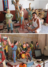福正天上聖母廟泥塑神像修復工作由吳春華及子弟兵著手順利進行。(圖/文:林冰芳)