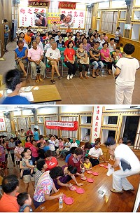 為慶祝老人節,縣府民政局特別前往莒光鄉東、西莒舉辦「溫馨祖孫情」敬老活動,現場進行孝親教育宣導及趣味競賽,藉由遊戲過程,讓親子、祖孫之間的關係是更和諧親密。(圖:縣府民政局提供)