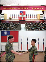(上圖)任指揮官於會中表示,所有官兵弟兄應秉持「止戰而不懼戰、備戰而不求戰」原則,達成國軍保家衛民之重要使命。(下圖)任指揮官於會中頒發獎狀表揚優秀官兵。(圖:陳柏嘉/文:呂冠緯)