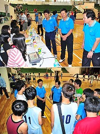 縣運會各項賽事如火如荼進行,縣長楊綏生昨天特別前往各競賽場地關心,慰勞辛苦的工作人員也為參賽選手加油打氣。(圖/文:曹重偉)
