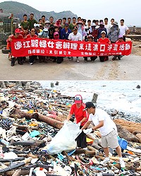 東引指揮部政戰主任何上校親自參與淨灘,帶領官兵弟兄與志工媽媽合力維護東引海岸的整潔。(圖/文:李家宇)