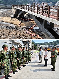 清水濕地發生重油外漏污染,縣長楊綏生專程前往現場勘察,透過環保局、工務局等單位口頭簡報了解事發經過及後續處理情形,也特別問候支援官兵及相關人員的辛勞。(圖/文:曹重偉)