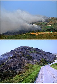 西引「鱷魚島」火燒山,遠在東引島亦能望見濃煙竄起。(圖/文:陳其敏)