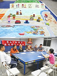 塘岐社區為歷史寫紀錄,訪問多位耆老協助校對文稿,請學生製作立體地圖。(圖/文:陳鵬雄)