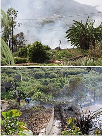 東莒一農民再度在田間燃燒雜草不慎引起火災。(圖/文:林冰芳)