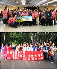 「馬祖長青樂活隊」參加全國阿公、阿嬤動起來北區總決賽,拿下最佳活力獎及利用空檔,衛生局、大同之家工作人員就近帶老人家參觀。(圖:連江縣衛生局提供)