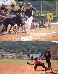 馬中「無菸校園」壘球賽贏家正式出爐,得分同學開心跑回本壘。(圖:馬祖高中提供)