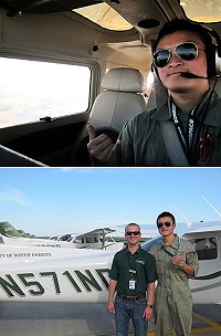 25歲的東引青年楊智傑由長榮航空公司派送在美國接受完整一年的飛行訓練,圖為他在飛行機上及訓練基地留影。(圖:楊智傑部落格)