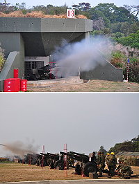 　馬祖防衛指揮部昨日清晨實施「聯信操演」，南、北竿與莒光接力111轟，各式火砲威力驚人，宛如置身戰場。（圖／文：張登傑）