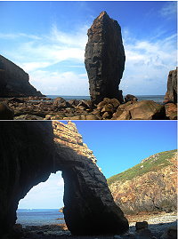 　西引島后澳海蝕門、海蝕柱地形景觀，浩大又雄偉。（圖／文：陳其敏）