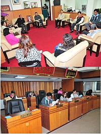 第5屆縣議會第6次定期大會昨召開預備會議,縣長楊綏生、副縣長陳敬忠、秘書長劉羽茵專程前往拜訪,預祝大會順利圓滿。(圖/文:曹重偉)