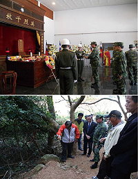 (上圖)任指揮官向已入厝南竿忠靈祠的已故國軍袍澤,獻上最真誠的感恩與追念。(下圖)馬防部任指揮官與各相關單位前往墳地現勘,研討規劃。(圖/文:宋韋廷)