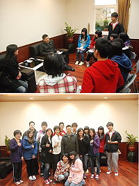 「馬祖青年公民記者─廣播研習營」昨天下午專訪縣長楊綏生,與縣長就博弈政策與協助馬祖高中發展儀隊方向進行溝通。(圖/文:邱竟瑋)