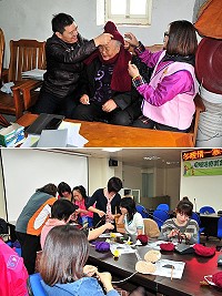 志工手中線,弱勢身上衣;縣府民政局「冬暖心、溫馨情-寒冬送暖」活動成果豐碩,特別由縣長楊綏生親手為獨居老人戴上圍巾及毛帽,獻上志工滿滿的愛心及祝福,讓老人家感受社會溫情。(圖/文:曹重偉)