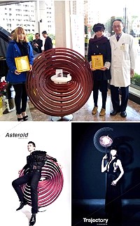 　西莒子弟陳彥吟與同學吳家瑩設計作品「Asteroid小行星椅」及「Trajectory軌跡造型燈」獲得榮民總醫院收藏並展示，院長林芳郁特別頒獎致意。（圖：陳彥吟提供）