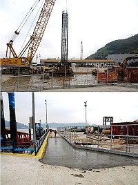 因應福澳港旅運大樓興建工程,港區將實施人車分道措施,車輛仍經由港區大門出入,人員則一律經旅客通關便道進出,工程單位已完成暫時性的便道鋪設工作。(圖/文:劉秋月)
