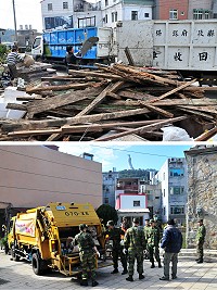 102年「國清週」昨天從南竿鄉西區率先展開,環保局及鄉公所的清潔隊員會同支援國軍弟兄,深入西區各村街道清理髒亂點及徒手搬運廢棄物,清出一車接一車的垃圾及資源回收物,成果相當豐碩。(圖/文:曹重偉)