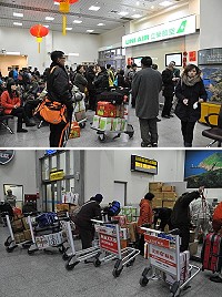 關了兩天之後開場,北竿機場昨天傍晚湧入大批急著返台過年的民眾。(圖/文:陳鵬雄)