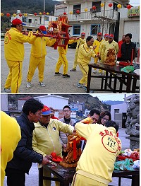 珠螺玄天上帝廟委會4月份大陸進香,昨天擇吉時為玄天上帝小金身像舉行開光儀式,由北竿水部尚書公廟委會主委王世才及總幹事陳天喜領軍,恭請金身輦轎協助順利完成開光,眾人並捻香祈求此次進香順遂圓滿。(圖/文:劉秋月)