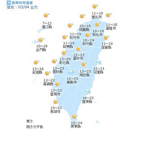 4日將轉為乾冷天氣,但清晨氣溫仍偏低。(圖/翻攝自中央氣象局)