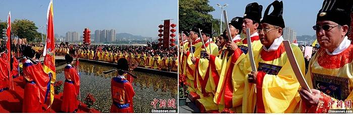 圖臨水夫人祭祀大典,曹爾忠受邀擔任主祭之一。(圖:中新社發劉可耕攝 )