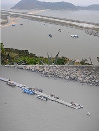 配合白沙浮動碼頭興建,多艘船隻移泊塘岐澳口,原有簡易浮動平台也要進行改善。(圖/文:陳鵬雄)