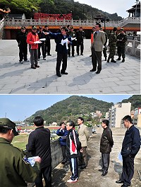 配合地區102年災害防救演習實作演練之舉辦,副縣長陳敬忠昨天特別會同相關進行場地會勘,經過實地走訪3處場地及評估優缺點之後,決議選在福澳村海巡隊大樓進行演練。(圖/文:曹重偉)