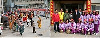 　莒光田澳境送青帆境威武陳元帥鑾駕回宮隊伍沿路鑼鼓喧天，增添西莒熱鬧氣氛及議長陳貴忠、鄉長柯玉官、民代等共襄盛會。（圖：莒光鄉公所提供）