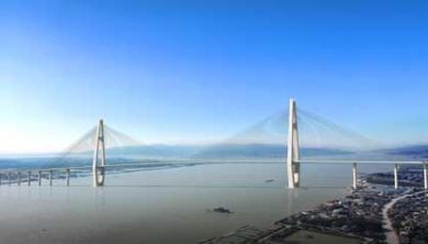 福州琅岐閩江大橋效果圖,明年初完工通車後,福州中心城區到琅岐車程也將縮短至半小時以內。(圖/東南網)