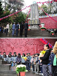 向先烈們致敬!縣府特別舉辦「向黃花崗連江十烈士致敬典禮」,全場一起感念革命先烈們為了民族興亡願意犧牲生命、慷慨赴義的偉大情操,場面哀戚肅穆。(圖/文:曹重偉)