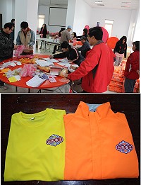 福正境白馬尊王廟長樂市文嶺湖南鎮磾趕兜謁祖進香之旅,工作人員進行人員手冊及團服等分發。(圖/文:林冰芳)