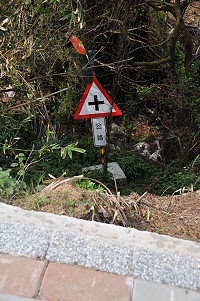 　墜落山谷的路標。（圖與文：陳鵬雄）