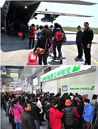 　在天公作美及軍機支援，空中交通昨天總算是一掃陰霾！單日達到860人次的高運量，有效化解滯留壓力；支援軍機現場喊候補時是百頭鑽動，詢問度相當高；縣長楊綏生、指揮官任季男也專程到現場關心軍機協助輸運旅客情形。（圖／文：曹重偉）
