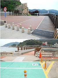 福清步道開方便門,清水鄉親抱怨摩托車橫行,原來是珠山電廠道路這端入口出現漏洞,加上福澳入口的斜坡,讓機車有機可趁。(圖/文:劉秋月)