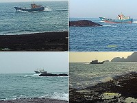 東引海域多艘大陸大型拖網漁船沿岸底拖,如入無人之境澈底破壞漁場,連觀光客都看不過去,親自打118通報海巡,也拍下當時多艘越界漁船的現況。(圖:匿名提供)