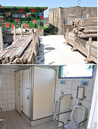 午沙公廁周邊堆滿建材,內部空間老舊待改善,旅遊業者建議重新規劃。(圖/文:陳鵬雄)