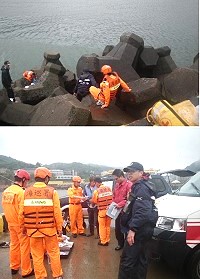 天候不佳,昨天介壽澳口一位陳姓釣客失足受傷,服務於馬祖岸巡大隊擔任南竿鄉山隴安檢所所長一職的東引鄉親陳忠勇,奮不顧身前往緊急救援。(圖:馬祖岸巡大隊提供)