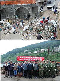 響應環保署地球環境季,縣府環保局、南竿鄉公所環保課及馬防部官兵弟兄,昨天在復興海灘前集合辦理「102年全國春季淨灘活動」,清理載運大量的海漂垃圾,而這樣的工作在馬祖可是一點也不輕鬆。(圖/文:劉秋月)
