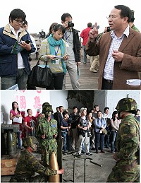 縣府觀光局向國際媒體駐台記者說明馬祖博弈產業發展願景,記者團並參觀砲操演訓。(圖:北高指揮部提供)