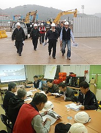 　交通部航港局長祁文中11日視察馬祖港福澳碼頭區擴建後續工程，並與縣長楊綏生就一系列未來港建事宜交換意見。（圖／文：邱竟瑋）