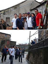 南竿鄉代會鄉政考察首日,第一站前往復興村屋頂崩塌房舍了解後續處理情形,屋主陳桂香女士緊抓村長曹常永與鄉長朱秀平的手,對於兩人不斷的表達感謝之意;鄉代們也在考察行程中聽取鄉親的各項意見。(圖/文:劉秋月)