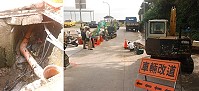 縣府工務局及廠商人員前往仁愛村溢流現場展開勘察與清理作業。(圖/文:邱竟瑋)