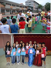 南竿鄉鄉長朱秀平致贈南竿鄉150位畢業生業實用小禮物。(圖/文:劉秋月)